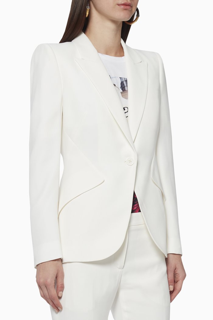 

Leaf Crepe Tailored Jacket, White