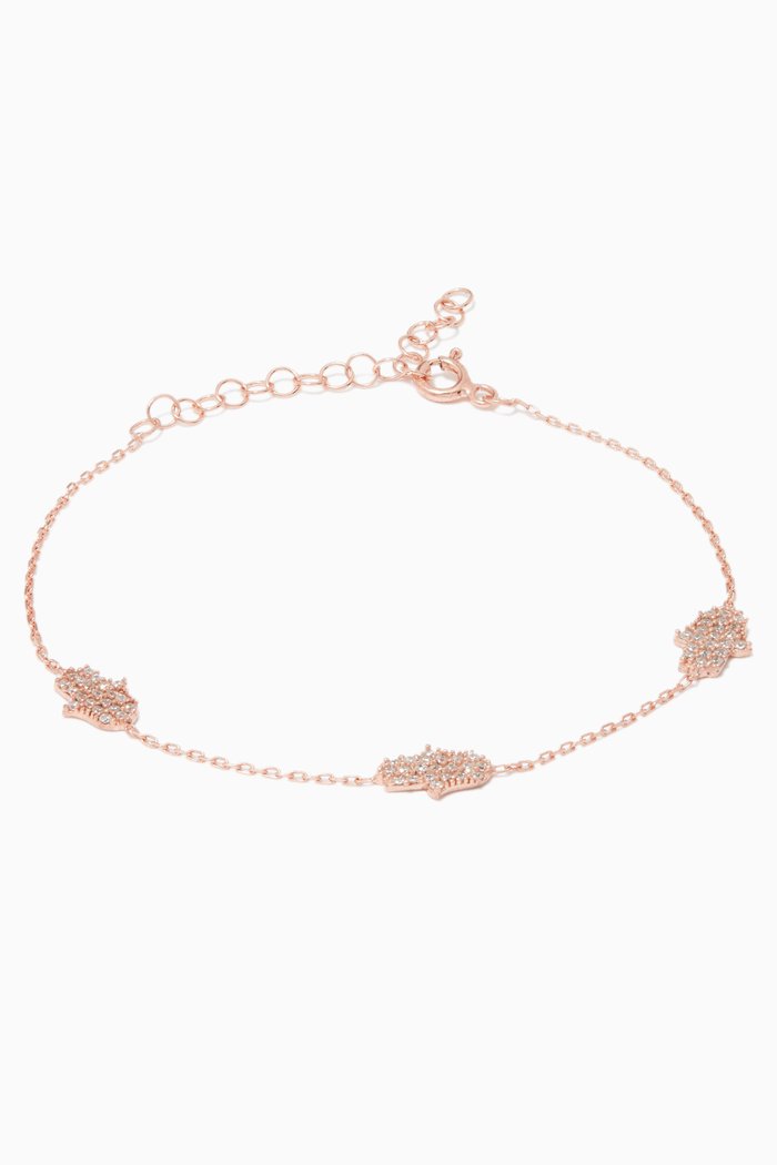 

Rose Gold-Plated Silver & Zircon Hamsa Hand Bracelet, Neutral