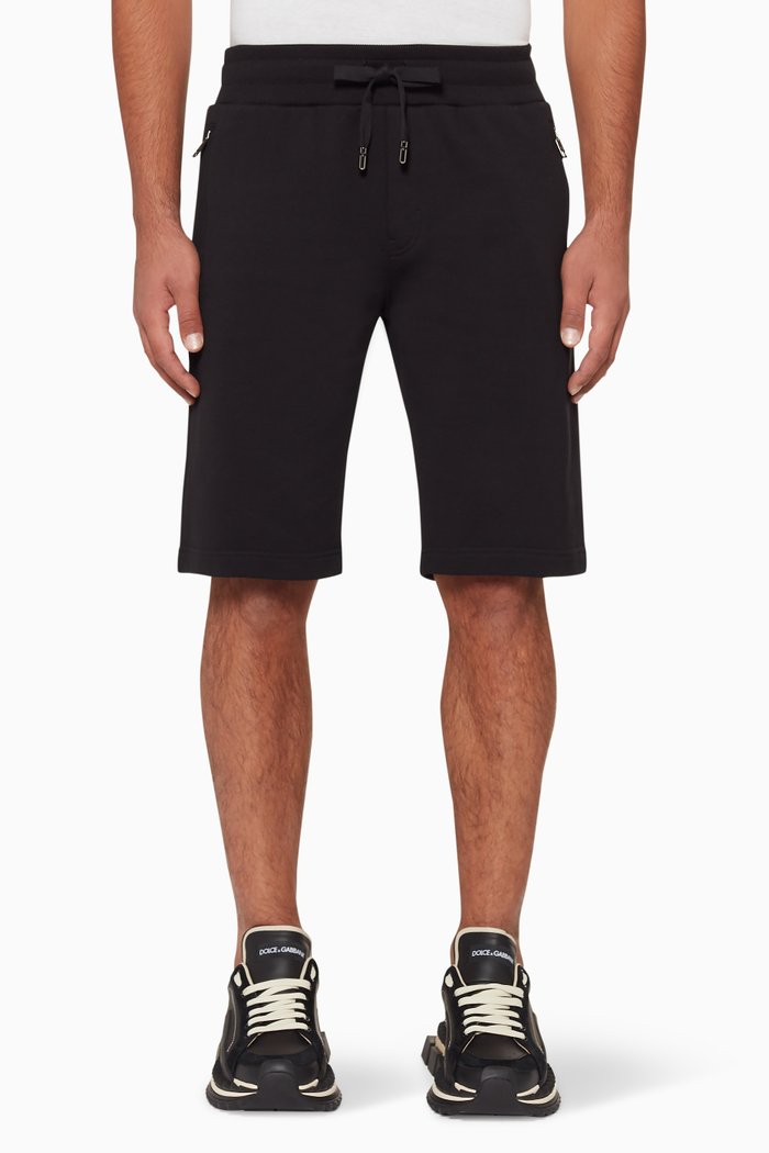 

Embroidered Logo Cotton-Jersey Shorts, Black