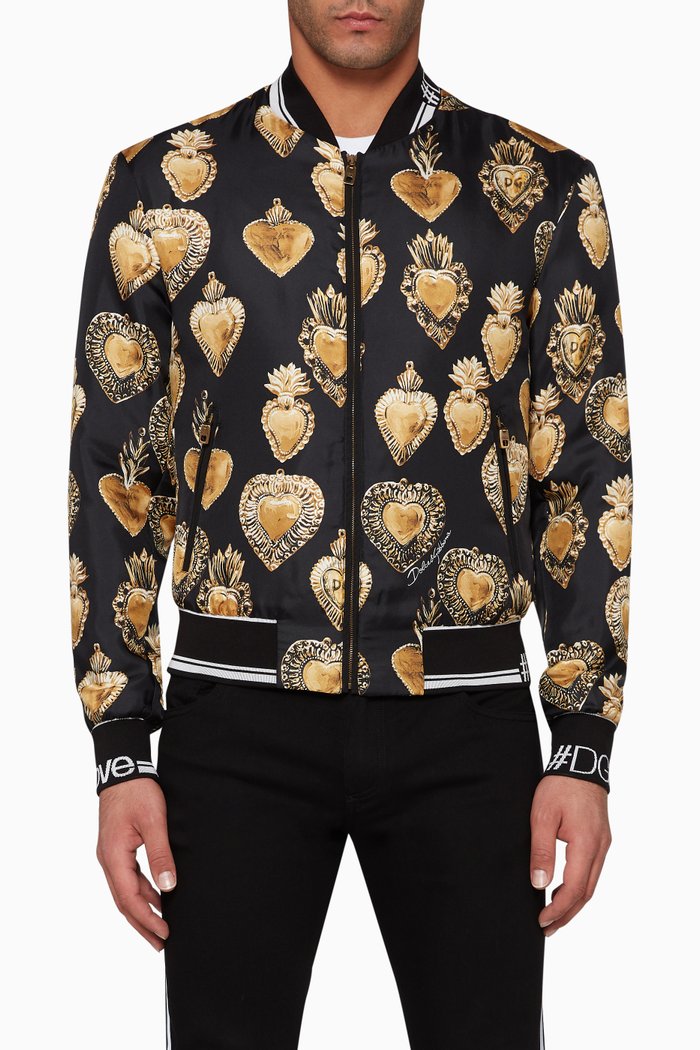 

Sacred Heart Print Silk Jacket, Black