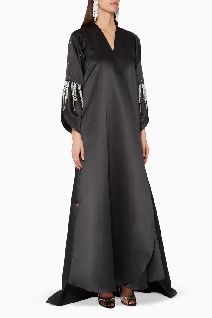 

Taffeta-Silk Embellished Wedding Abaya, Black