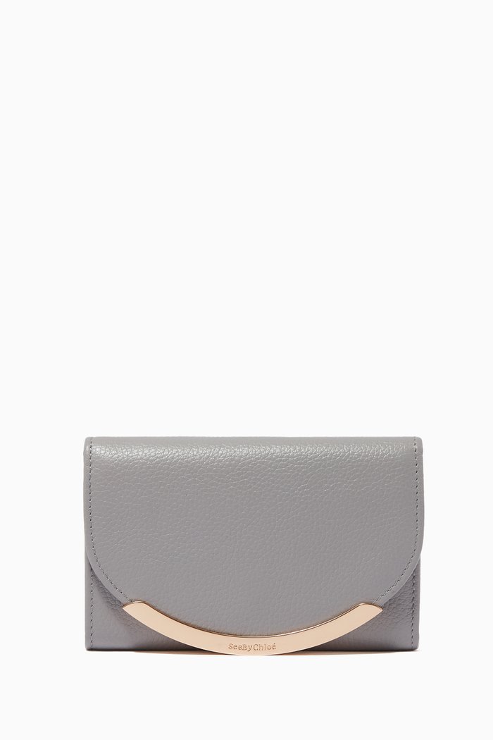 Lizzie Compact Wallet in Grained Cowhide, Grey