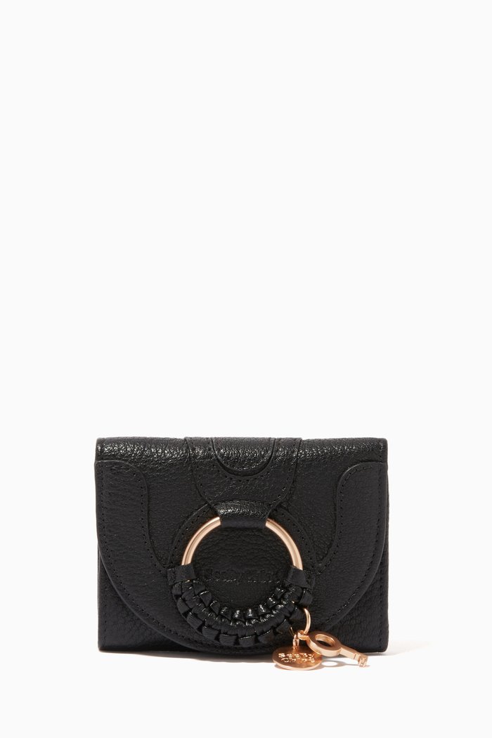 

Hana Trifold Wallet in Grained Goatskin, Black