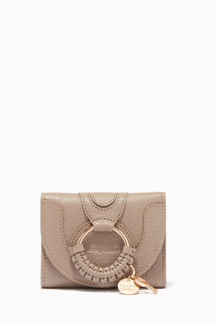 

Hana Medium Grainy Leather Trifold Wallet, Grey