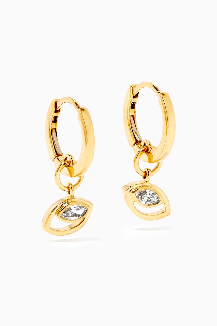 

Rock Blossom Marquise Diamond Huggie Charm Earrings in 18kt Yellow Gold