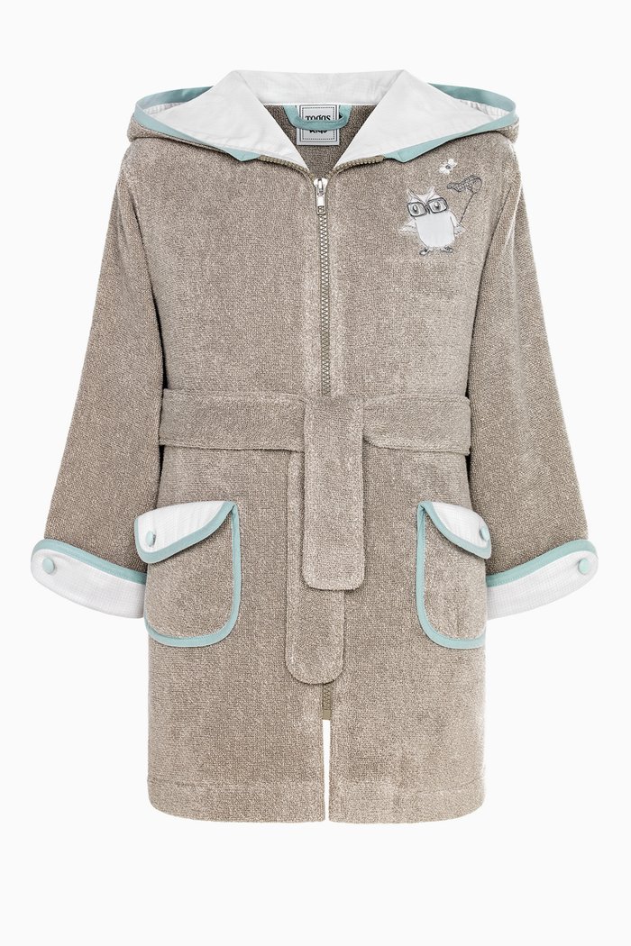 

Cheeky Owl Zip-Up Bathrobe, Neutral