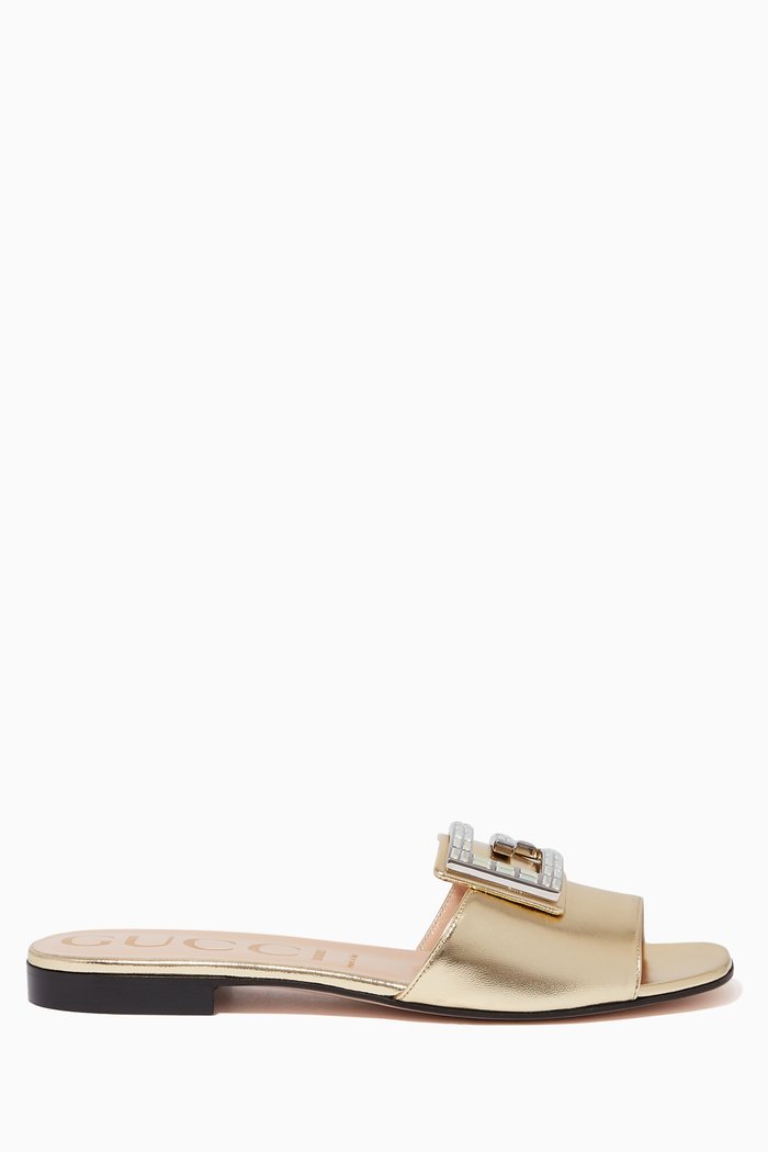 

Madelyn Metallic Leather Slides, Gold