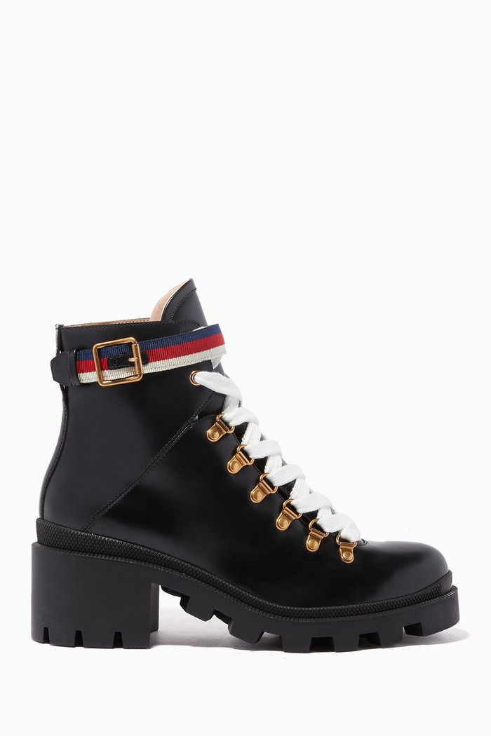 

Syvie Web Leather Ankle Boots, Black