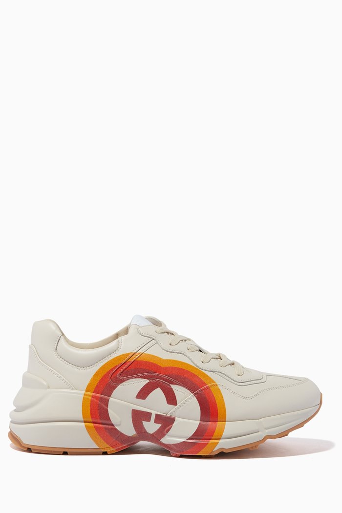 

Rhyton GG Heart Leather Sneakers, White