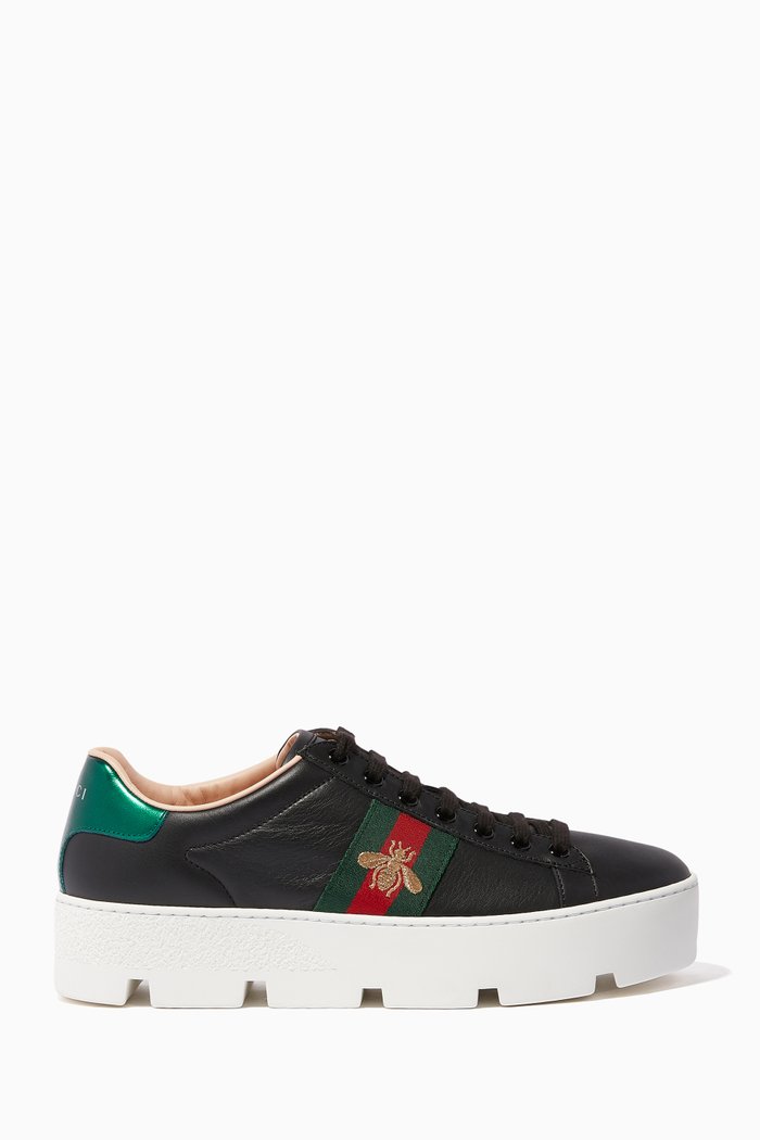 

Ace Flatform Leather Sneakers, Black