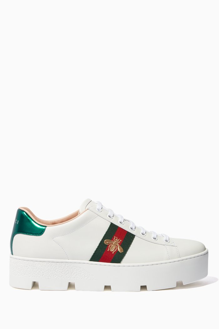 

Ace Flatform Leather Sneakers, White