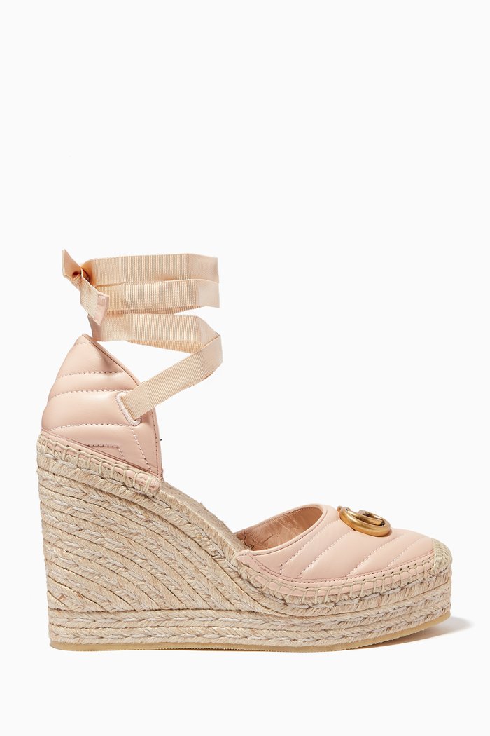 

GG Marmont Espadrille Wedge Sandals in Matelassé Leather, Neutral