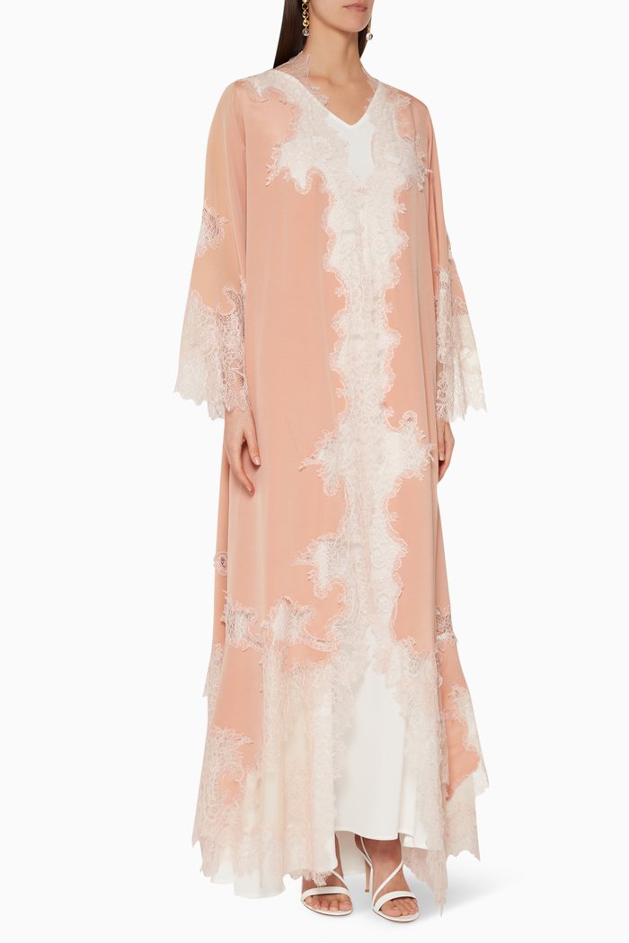 

Floral Lace-Embroidered Jalabiya, Neutral