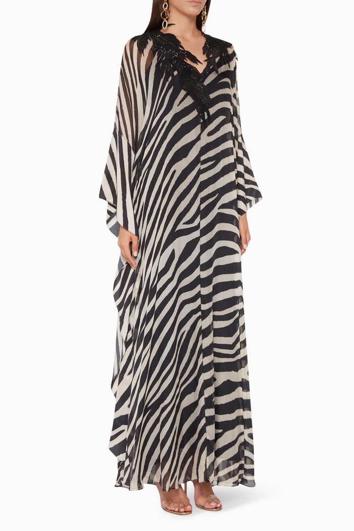 

Animal-Print Chiffon Jalabiya, Black