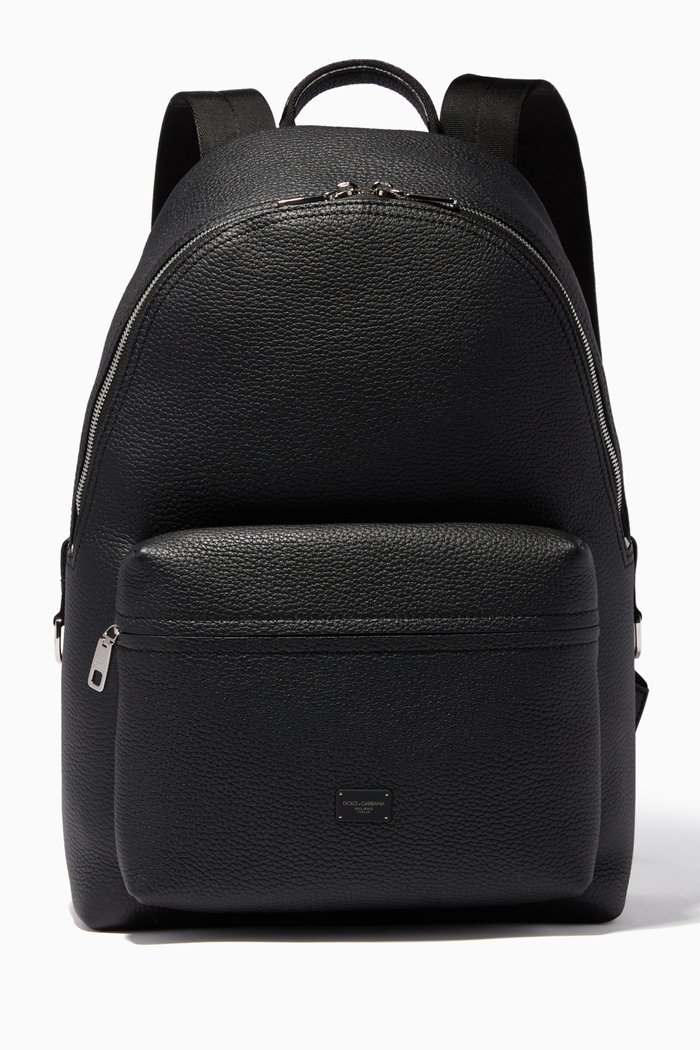 

DG Logo Patch Leather Backpack, Black
