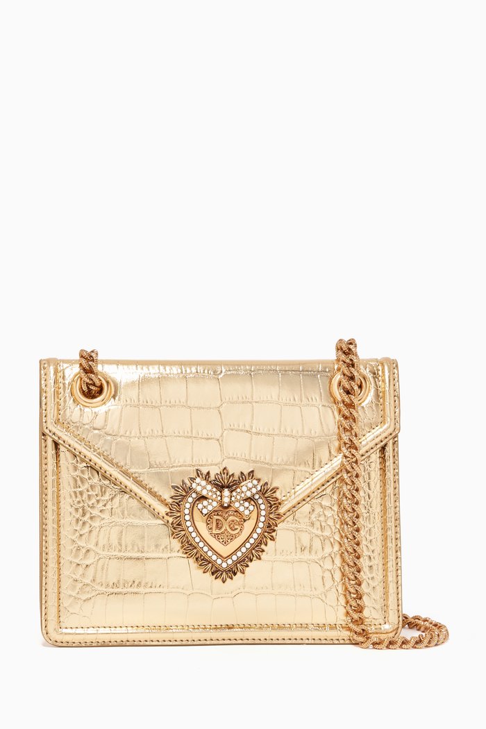 

Devotion Medium Croco-Embossed Leather Bag, Gold