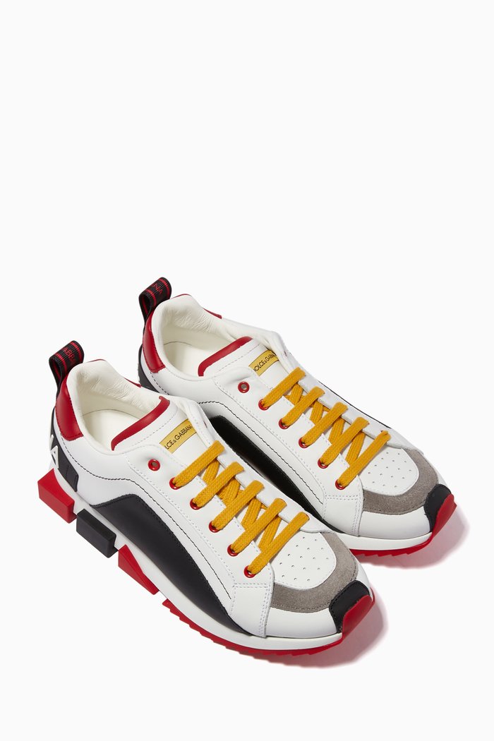 

Chunky Geometric Sneakers in Calf Leather, White