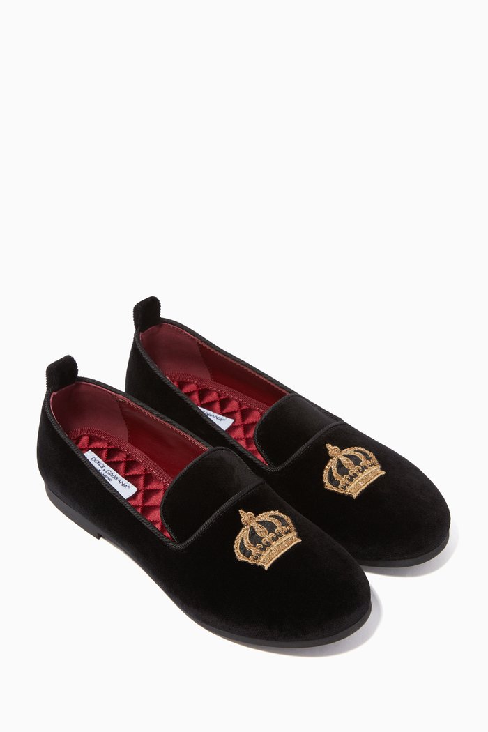

Crown Detail Velvet Loafer, Black