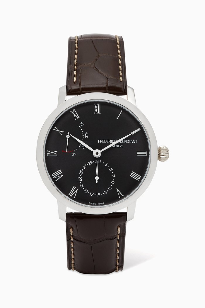 

Slimline Alligator-Leather Auto Watch, Black