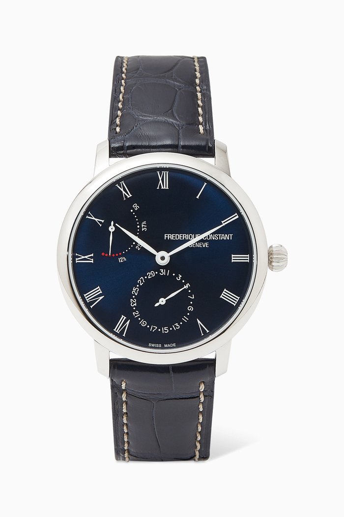 

Slimline Alligator-Leather Auto Watch, Blue