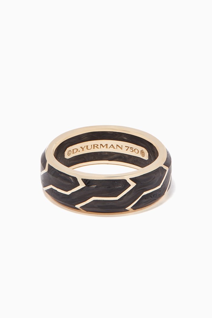 Forged Carbon & Gold Band Ring, Black