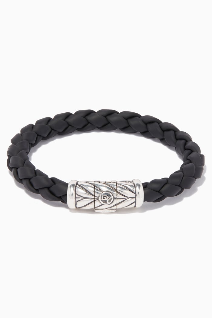 

Chevron Silver & Rubber Weave Bracelet, Black