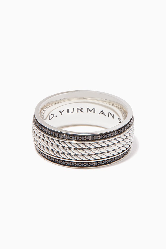 

Maritime Rope Black Diamonds Band Ring, Silver