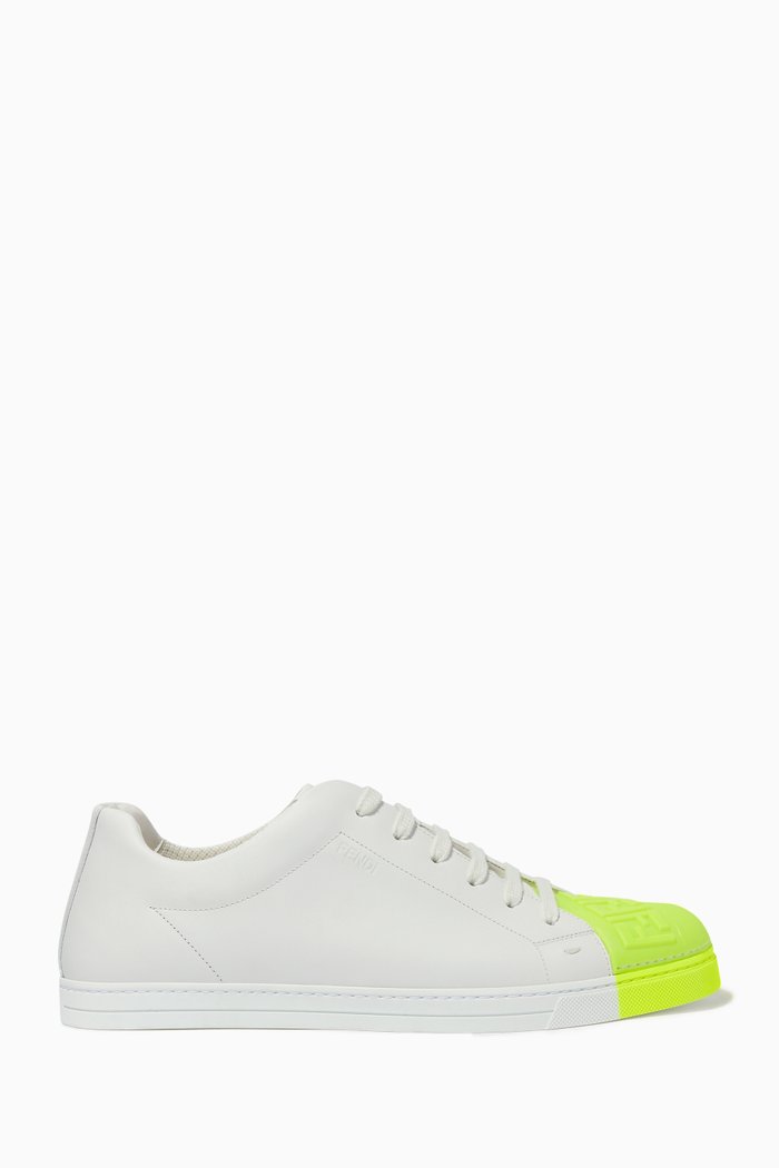 FF-Detail Leather Sneakers, White
