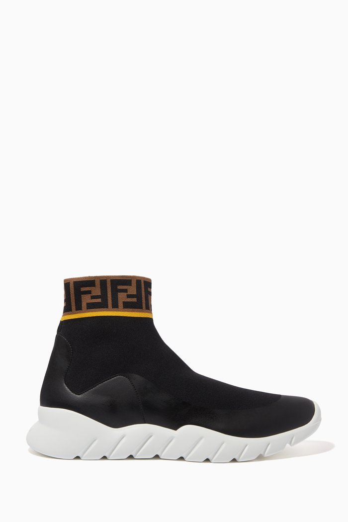 FF Logo-Print Tech Knit Sock Sneakers, Black