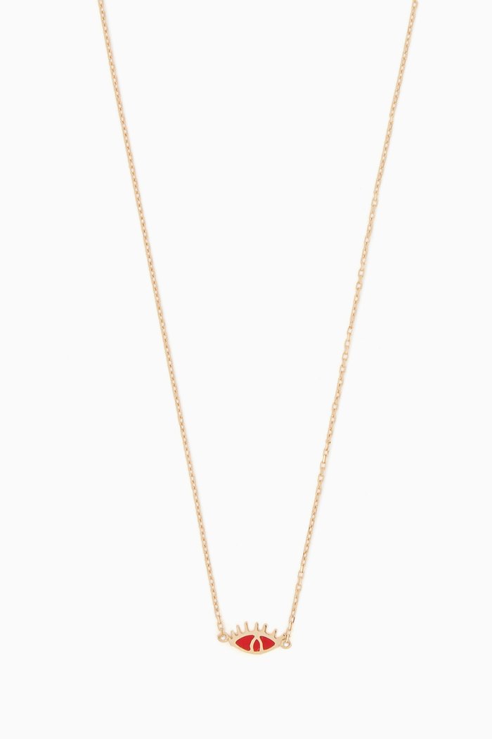 

Eye Red Enamel Gold Necklace, Yellow