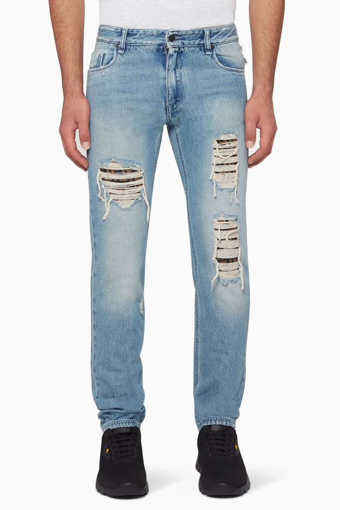 

Distressed FF Logo Jeans, Blue