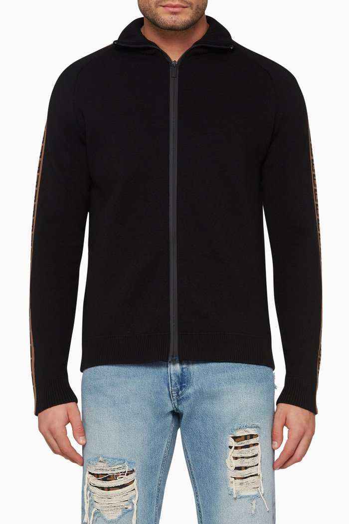 

FF Logo Tape Zip-Through Cardigan, Black