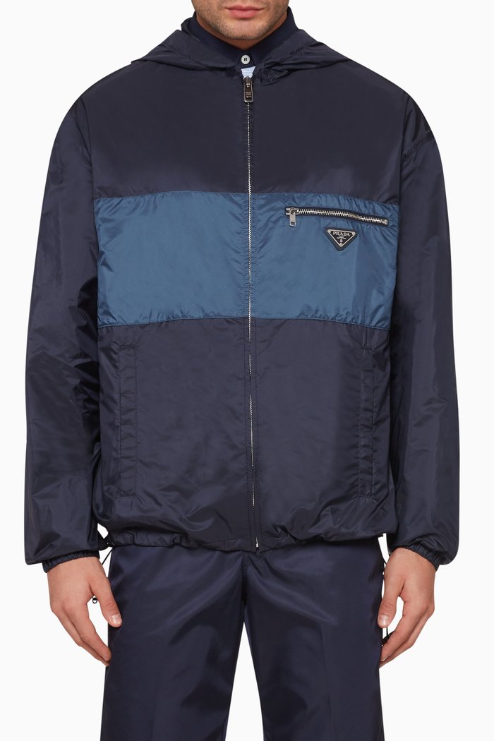 

Colour-Blocked Nylon Hooded Jacket, Blue