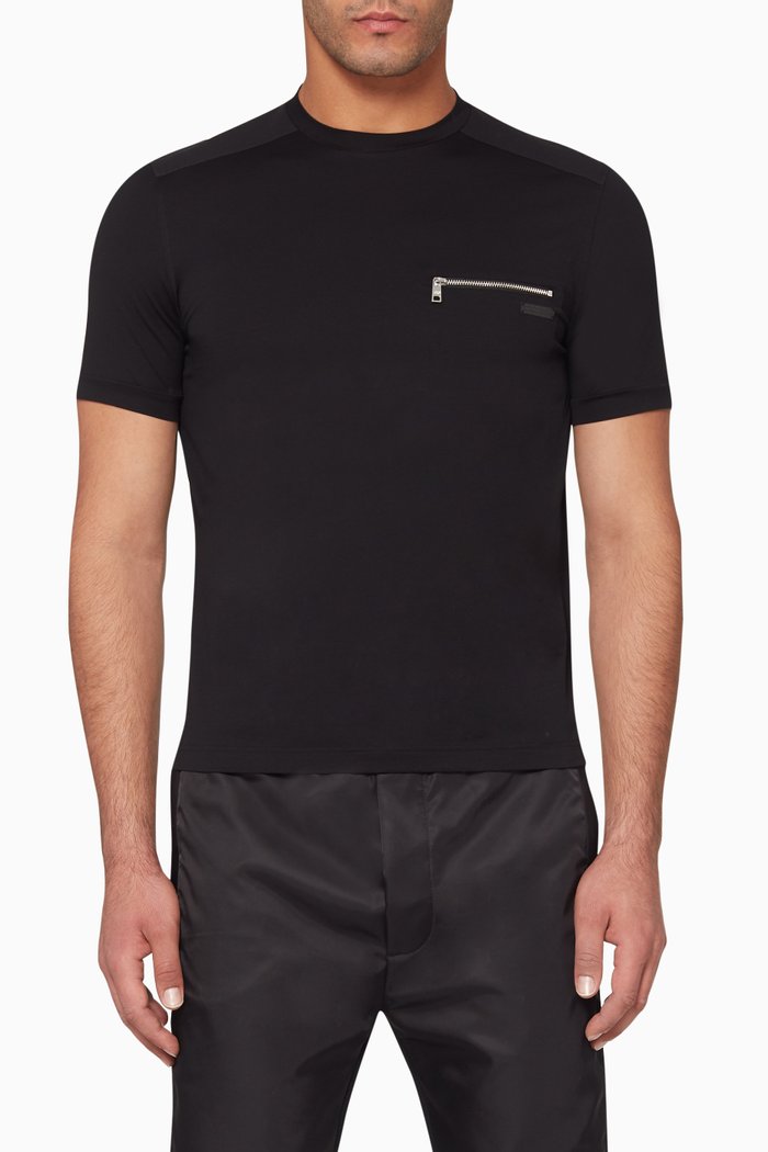 

Stretch T-Shirt with Zip, Black
