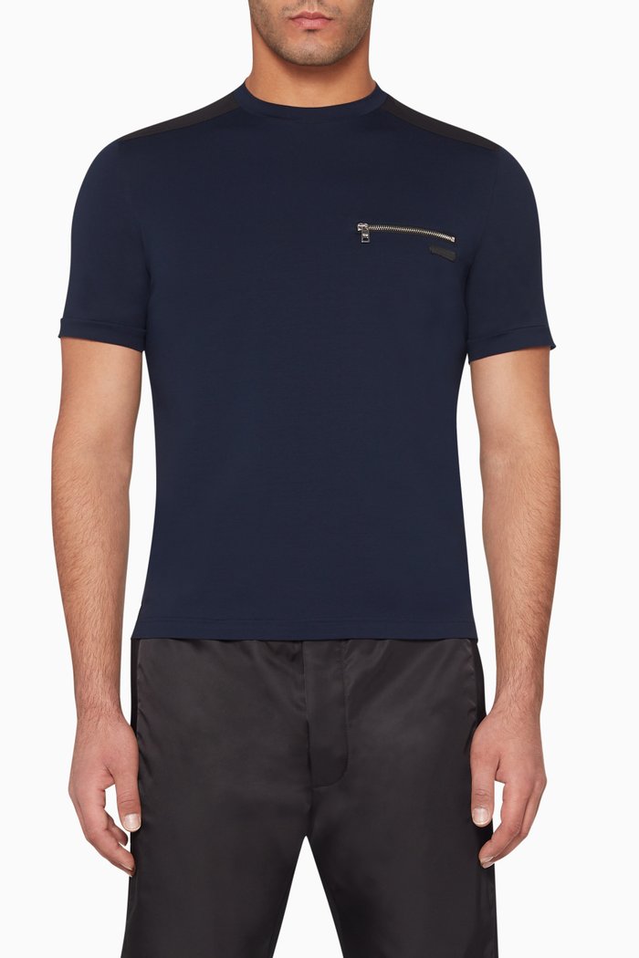 

Stretch T-Shirt with Zip, Blue