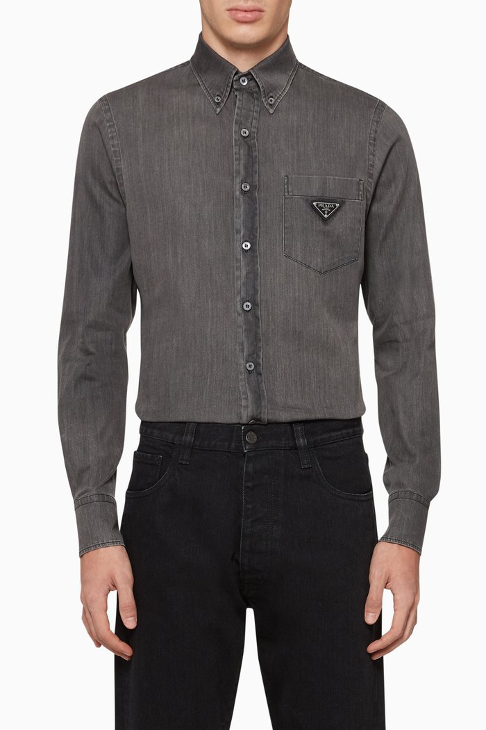 

Chambray Denim Logo Shirt, Black