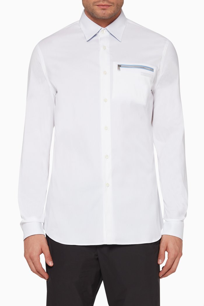 

Zip-Pocket Poplin Shirt, White