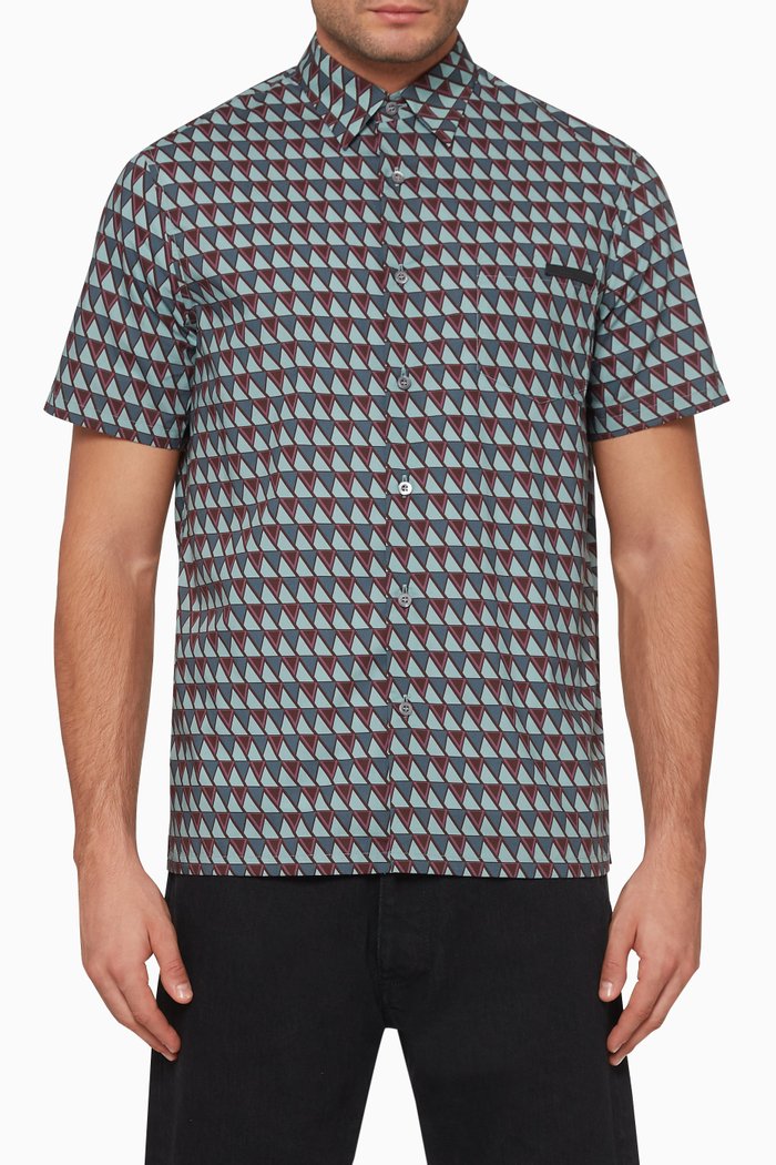 

Geometric-Print Poplin Shirt, Green