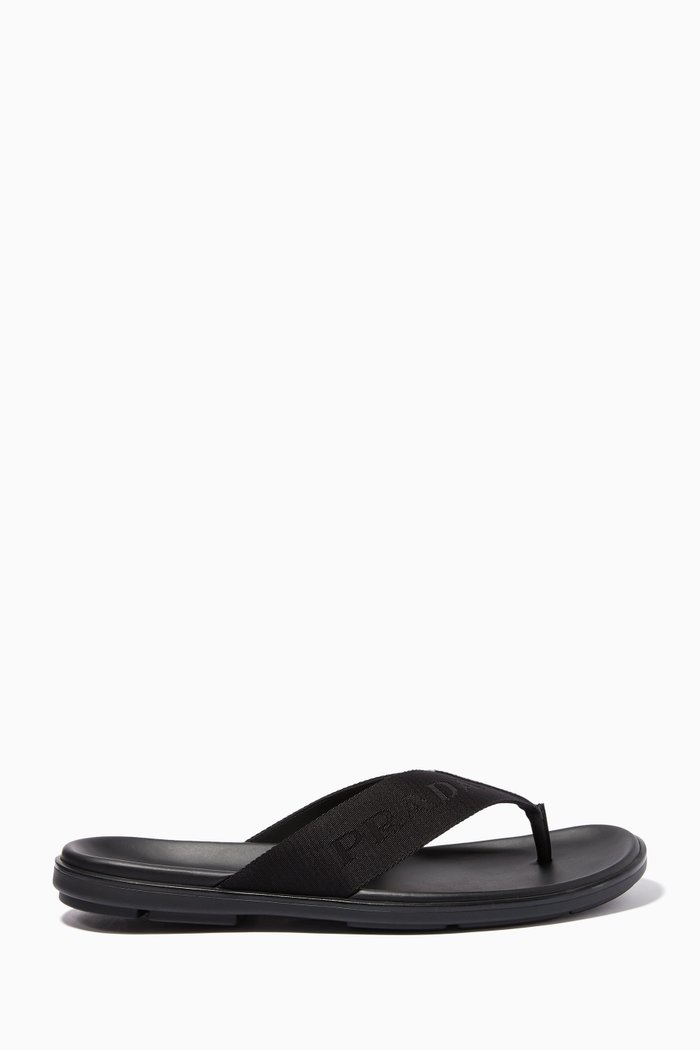 

Nylon Band & Leather Sandals, Black