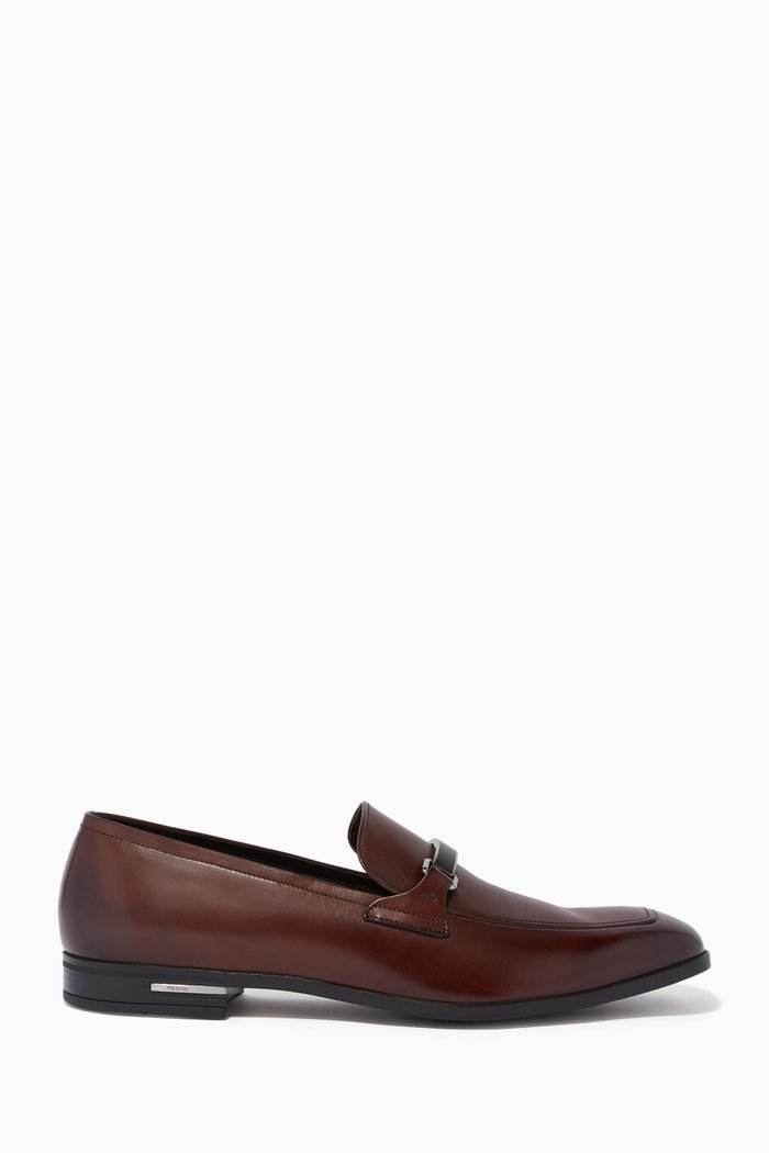 

Logo Buckle Leather Loafers, Brown