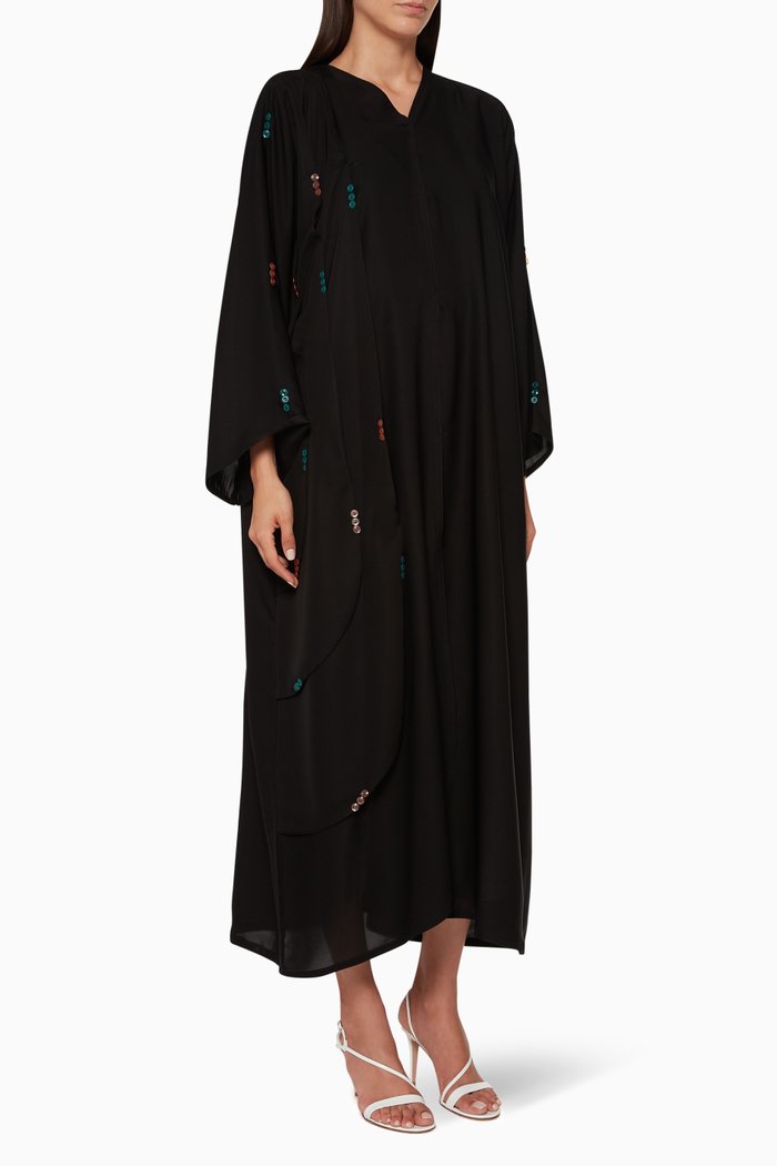 

Button-Embellished Abaya, Black