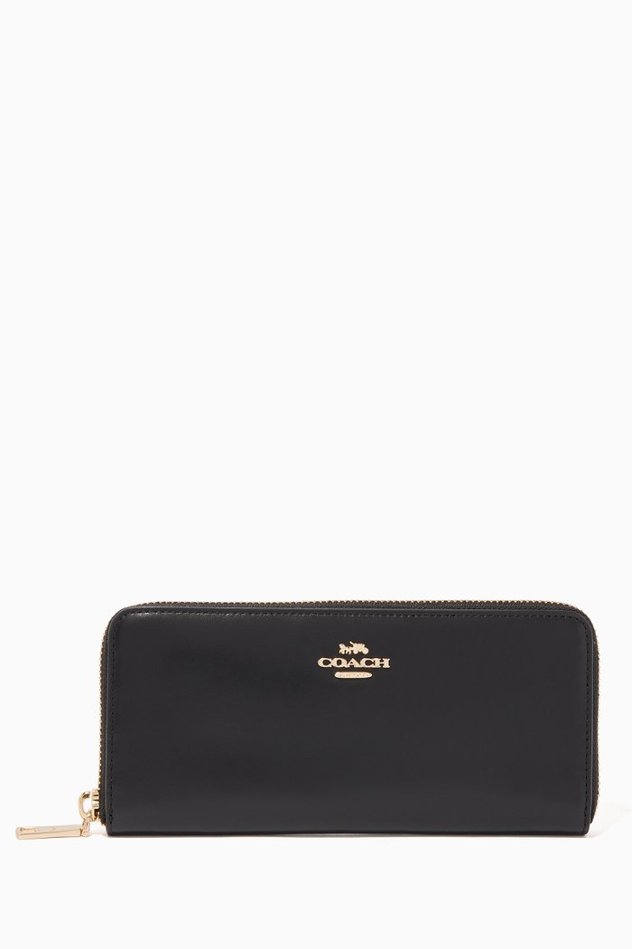 

Leather Slim Accordion Zip Wallet, Black
