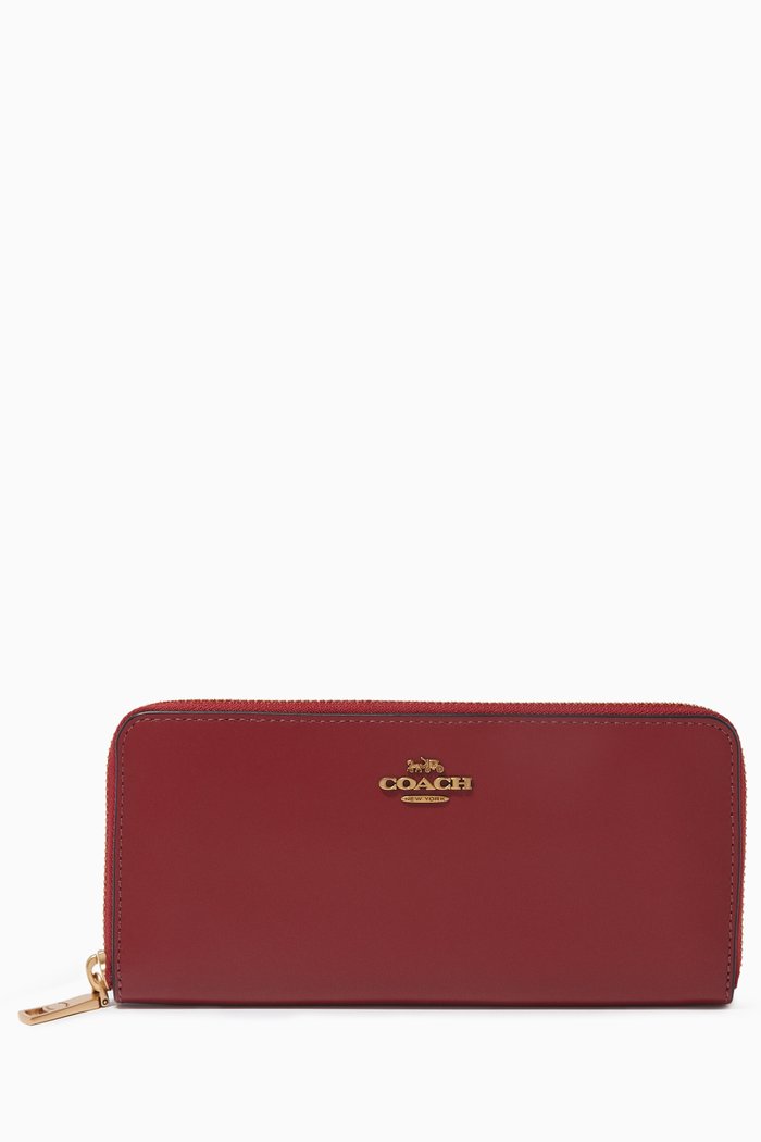 

Slim Accordion Zip Wallet in Leather, Red