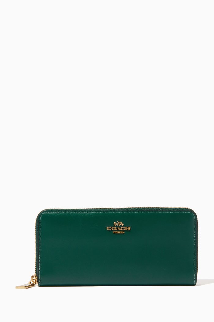 

Slim Accordion Zip Wallet in Leather, Brown