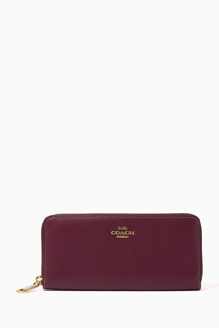 

Slim Accordion Zip Wallet in Leather, Burgundy