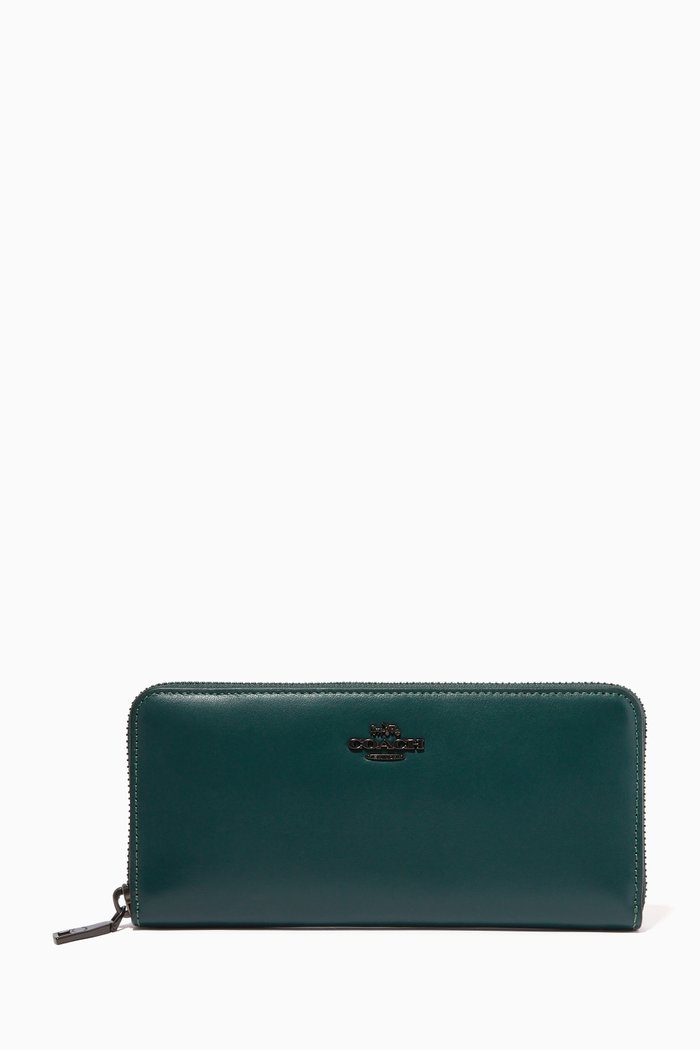 

Slim Accordion Zip Wallet in Leather, Green