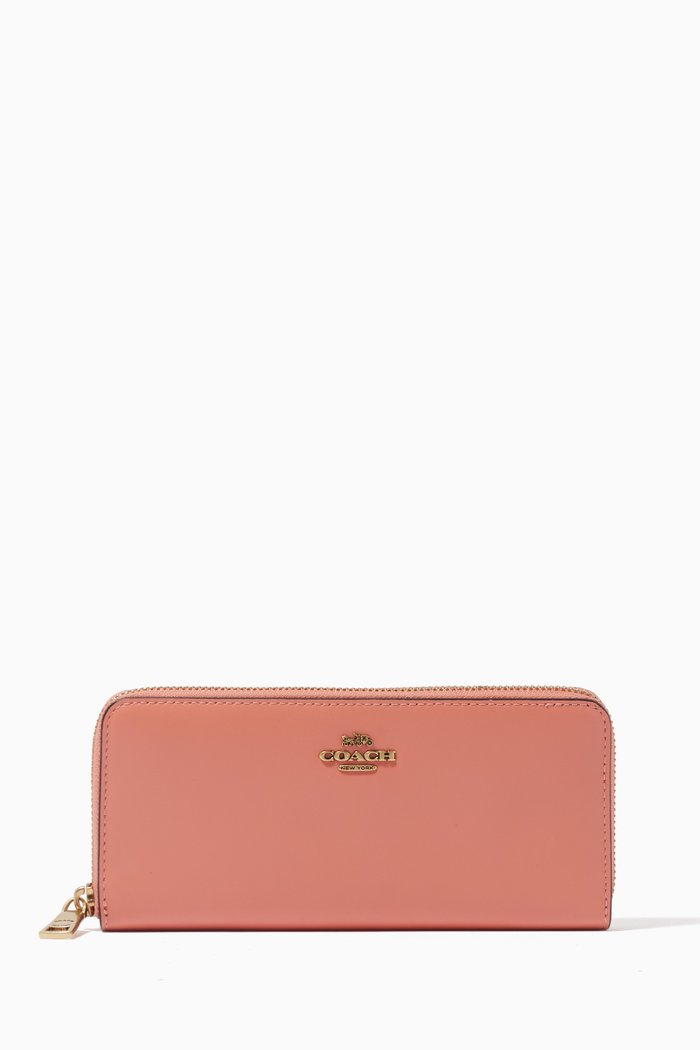 

Slim Accordion Zip Wallet in Leather, Neutral
