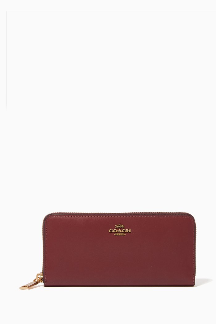 

Slim Accordion Zip Wallet in Leather, Red