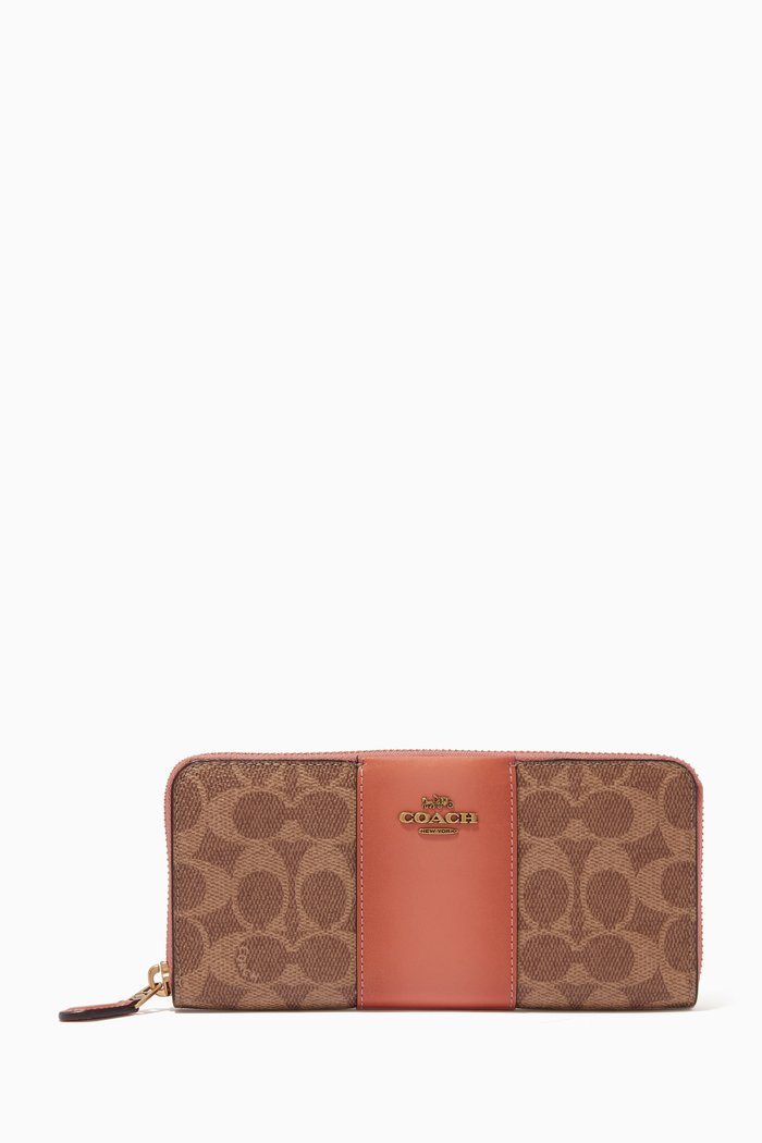 

Slim Accordion Zip Wallet in Signature Canvas, Neutral