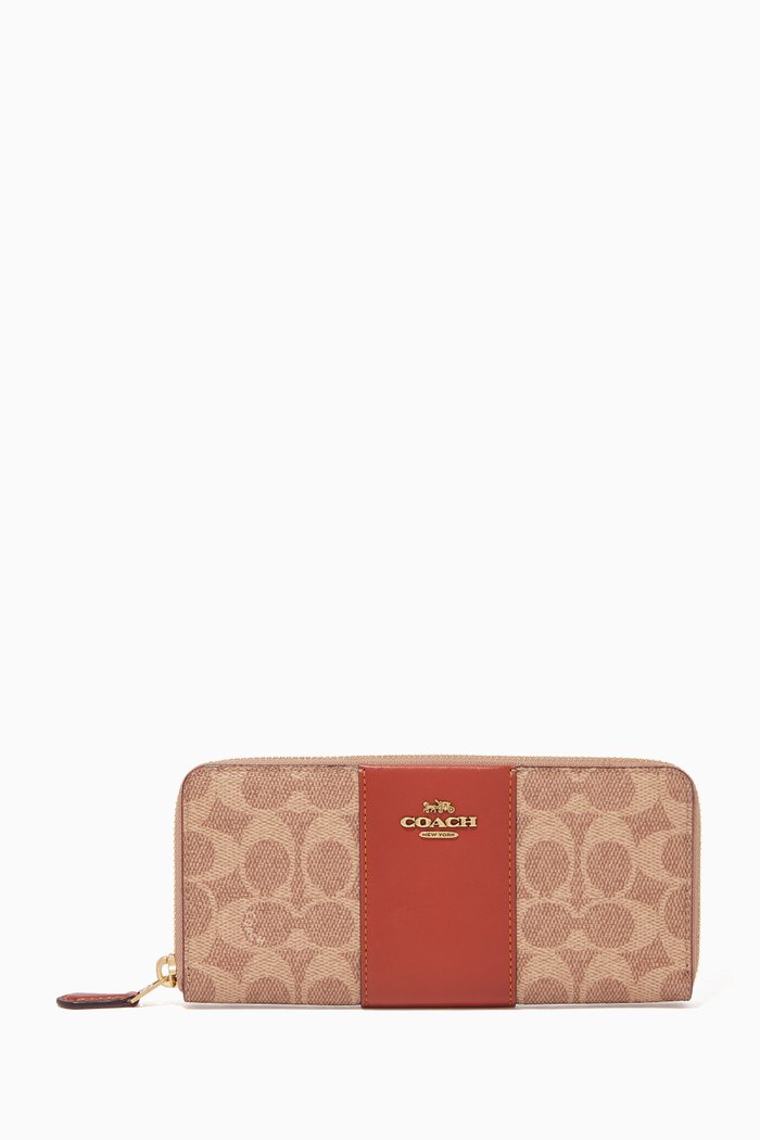 

Colourblock Signature Canvas Slim Accordion Zip Wallet, Brown